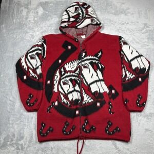 Artesanias Tuntaquimba Sweater Jacket Large Wool Horse‎ Horseshoe Full Zip AOP